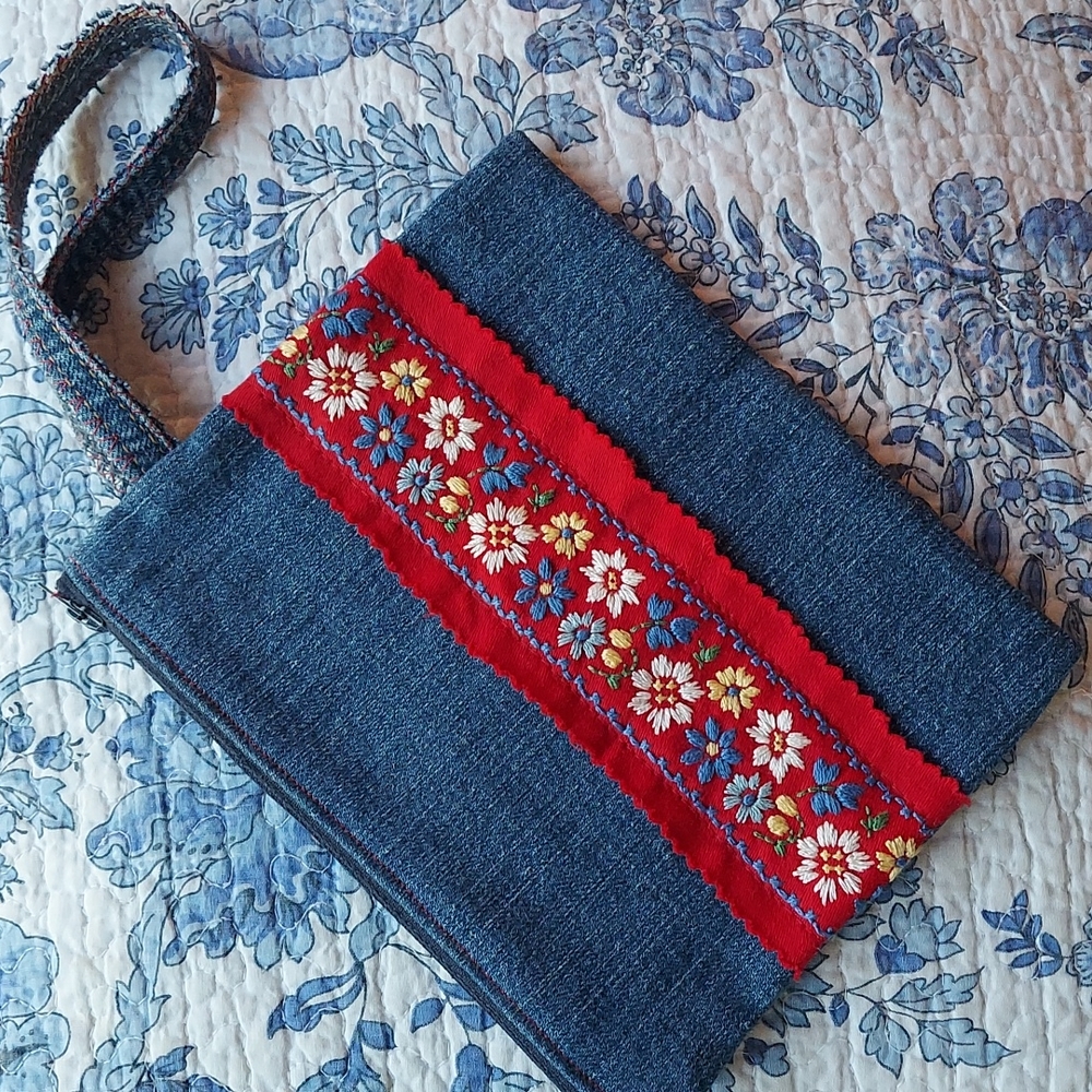 Denim makeup bag